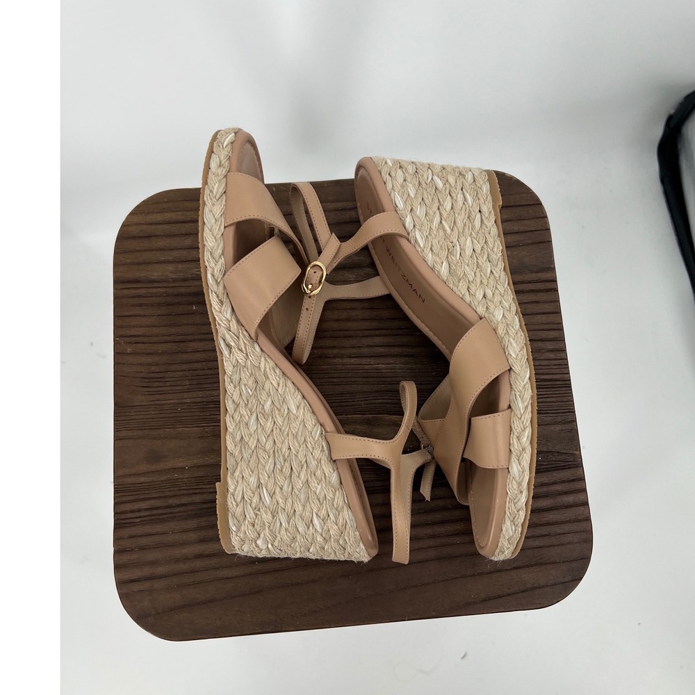 Stuart Weitzman Tan Leather Espadrille Wedge Sandals Size 10.5 Made in Spain NWT - Picture 5 of 9